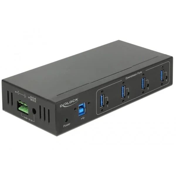 DeLOCK Externer Industrie Hub 4 x USB 3.0 Typ-A, USB-Hub (schwarz)
