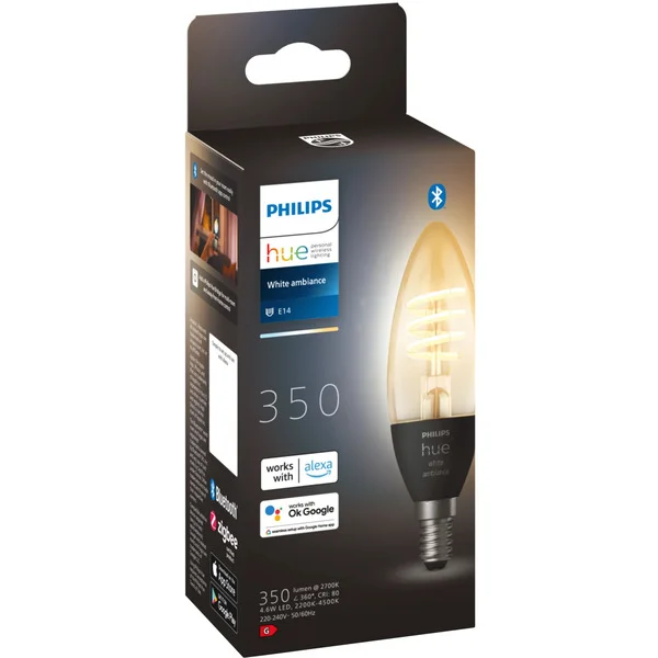 Philips HUE White Ambiance Filament E14 Kerzenform 350 lm, LED-Lampe (ersetzt 30 Watt)