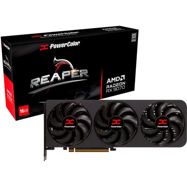 PowerColor Radeon RX 9070 Reaper 16GB, Grafikkarte (schwarz, RDNA4, GDDR6, 3x DisplayPort, 1x HDMI 2.1)