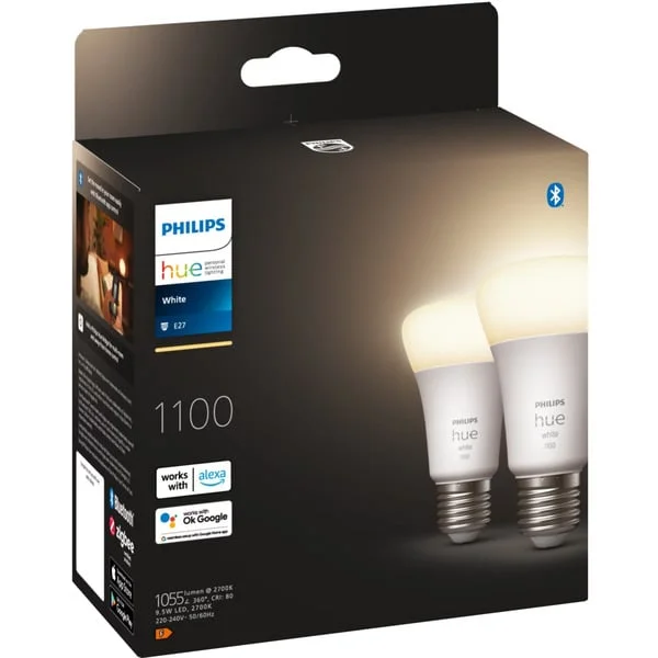 Philips HUE White A60 Smarte Lampe E27 Doppelpack 1100 lm, LED-Lampe (ersetzt 75 Watt)