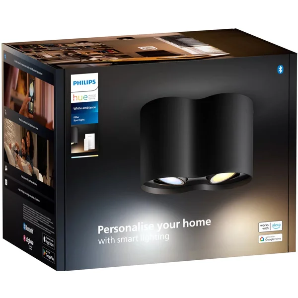 Philips HUE White Ambiance Pillar Doppelspot, LED-Leuchte (schwarz, inkl. Dimmschalter)