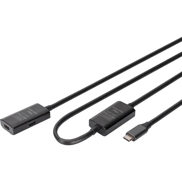Digitus Aktives USB 3.2 Gen 1 Verlängerungskabel, USB-C Stecker > USB-C Buchse (schwarz, 10 Meter, Repeater Kabel)