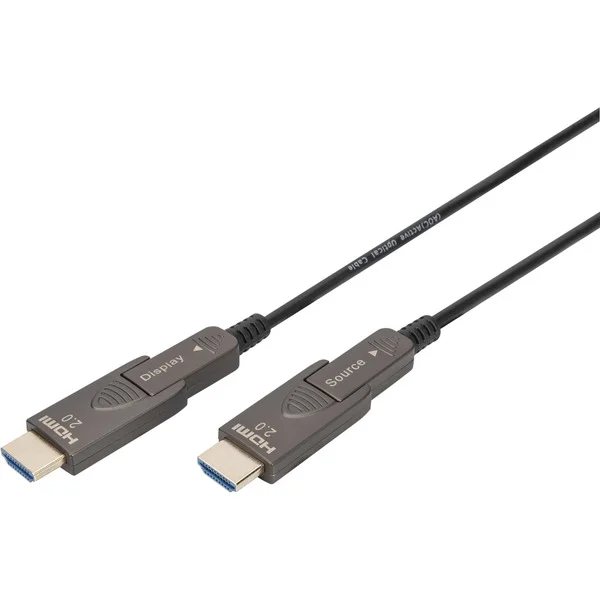 Digitus HDMI / Micro HDMI AOC Hybrid Glasfaserkabel, UHD 4K (schwarz, 30 Meter, abnehmbare Stecker)