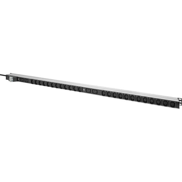 Digitus Basis IT PDU mit Aluminiumprofil, 24x C13, 4x C19, Steckdosenleiste (schwarz/aluminium, 3 Meter Kabel, 1-phasig 32A, IEC309 32A Stecker)