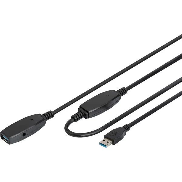 Digitus Aktives USB 3.2 Gen 1 Verlängerungskabel, 15 Meter (schwarz, Repeater Kabel)