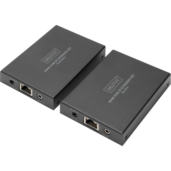 Digitus HDMI KVM IP Extender Set, 150 Meter, HDMI Verlängerung (schwarz, Sendeeinheit + Empfängereinheit)