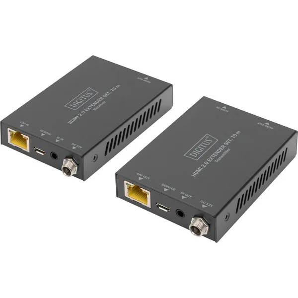 Digitus HDMI Extender Set 4K/60Hz, 70 Meter, HDMI Verlängerung (schwarz, Sendeeinheit + Empfängereinheit)