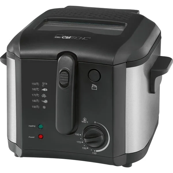 Clatronic Fritteuse FR 3649 (schwarz/edelstahl, 1.600 Watt, Ölbehälter 2,5 Liter)