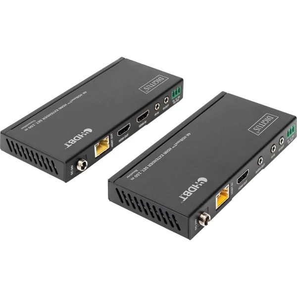 Digitus 4K HDBaseT HDMI Extender Set, 150 Meter, HDMI Verlängerung (schwarz, Sendeeinheit + Empfängereinheit)