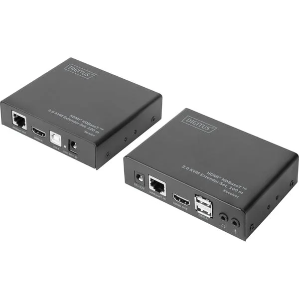 Digitus 4K HDBaseT 2.0 HDMI KVM Extender Set, HDMI Verlängerung (schwarz, 100 m)