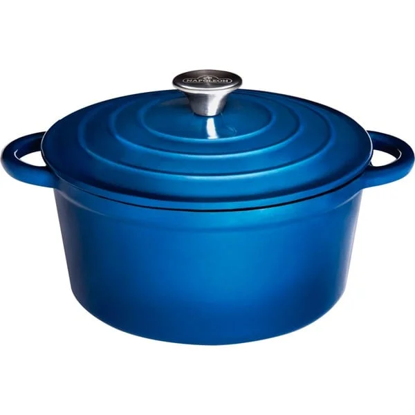 Napoleon Bräter aus Gusseisen, emailliert, Ø 23cm, 4 Liter (blau/weiß, mit Deckel)