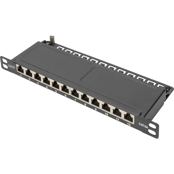 Digitus 10" Slim Patchpanel DN-91612S-SL-EA, 12-Port, Cat.6a (schwarz, 0,5HE, Rack Mount, geschirmt)