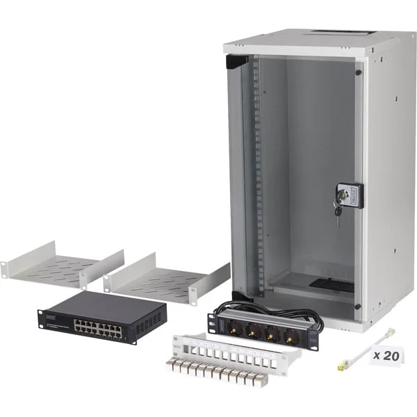Digitus Netzwerk-Set SOHO Pro 10" 315x300 mm (BxT), IT-Schrank (hellgrau, 12 Höheneinheiten)