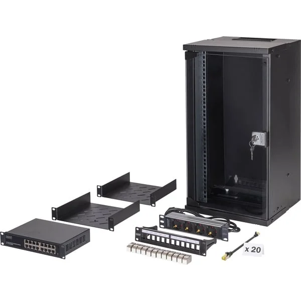 Digitus Netzwerk-Set SOHO Pro 10" 315x300 mm (BxT), IT-Schrank (schwarz, 12 Höheneinheiten)