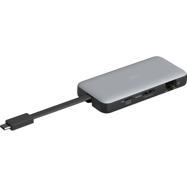 Digitus 7-Port Travel Docking Station, Dockingstation (grau/schwarz, USB-C)