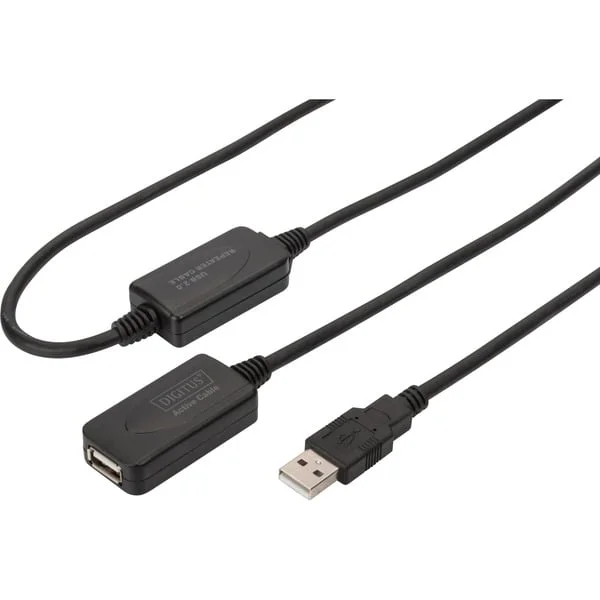 Digitus Aktives USB 2.0 Verlängerungskabel, 20 Meter (schwarz, Repeater Kabel)