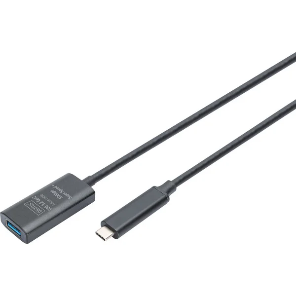 Digitus Aktives USB 3.2 Gen 2 Verlängerungskabel, USB-C Stecker > USB-A Buchse (schwarz, 5 Meter, Repeater Kabel)