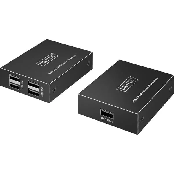 Digitus USB 2.0 CAT Extender-Set, 480 Mbps, 150 Meter, USB-Extender (schwarz, Sendeeinheit + Empfängereinheit, 4 Port USB-A)