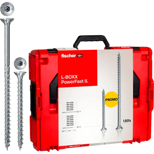 fischer Aktion L-BOXX 102 Power-Fast II TX, Schrauben-Set (1.801-teilig, mit Profi-Bitset)