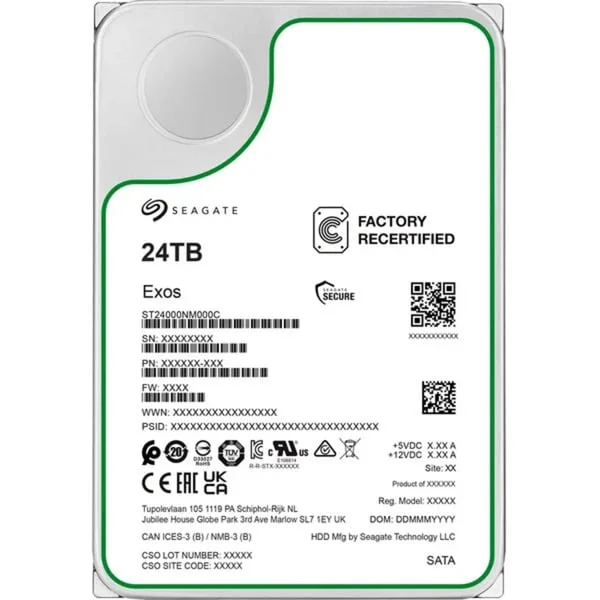 Seagate Exos 24 TB Generalüberholt, Festplatte (SATA 6 Gb/s, 3,5")