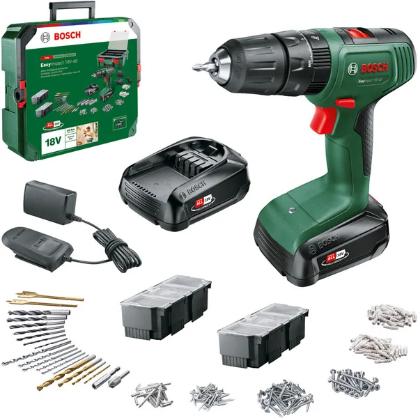 Bosch Heimwerken & Garten Akku-Schlagbohrschrauber EasyImpact 18V-40 + SystemBox (grün/schwarz, 2x Li-Ionen Akku 1,5Ah, POWER FOR ALL ALLIANCE)