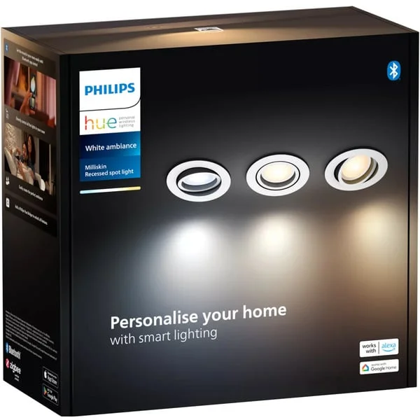 Philips HUE White Ambiance Milliskin Einbauspot 3er-Pack, LED-Leuchte (weiß)