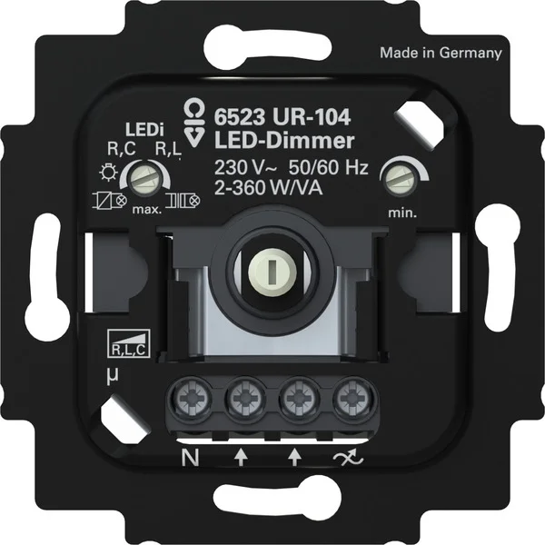 Busch-Jaeger LED-Dimmer 2- und 3-Draht mit Neutralleiter-Klemme, Typ 6523 UR-104 (schwarz (matt), Retail)