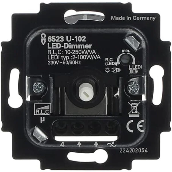 Busch-Jaeger Dimmer-Einsatz Typ 6523 U-102 für Retrofit-LED und konventionelle Leuchtmittel, Unterputz (schwarz (matt), Retail)