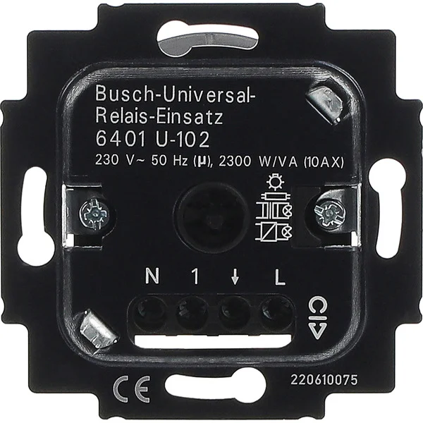 Busch-Jaeger Universal Relais Einsatz Unterputz 230 Volt 2300 Watt Typ 6401 U-102 (schwarz (glänzend), Retail)