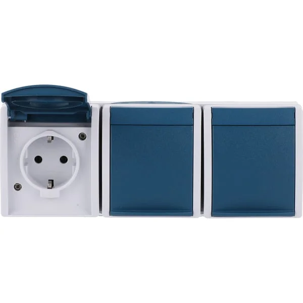 Busch-Jaeger Schutzkontakt-Steckdose dreifach waagerecht Typ 2300/3 Einbau waagerecht IP44 (blau, Retail)