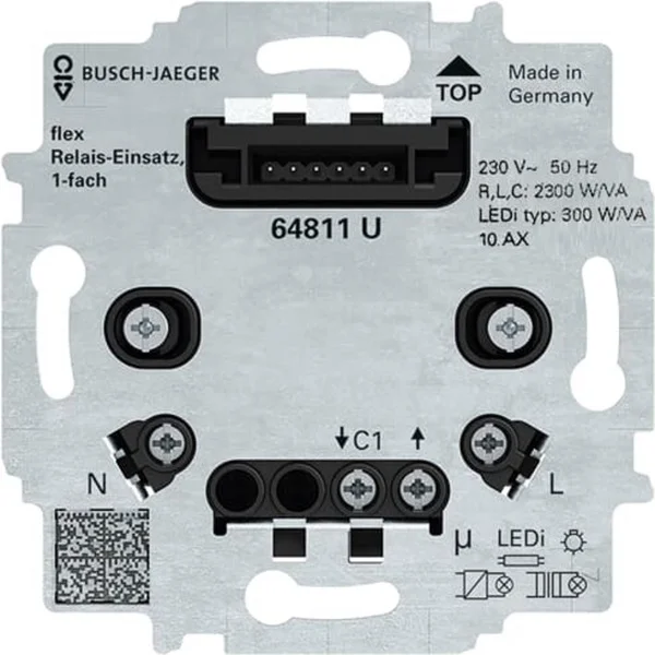 Busch-Jaeger Relais-Einsatz flex Typ 64811 U, 3-Leiter-Anschlusstechnik, Unterputzmontage (schwarz (glänzend), Retail)