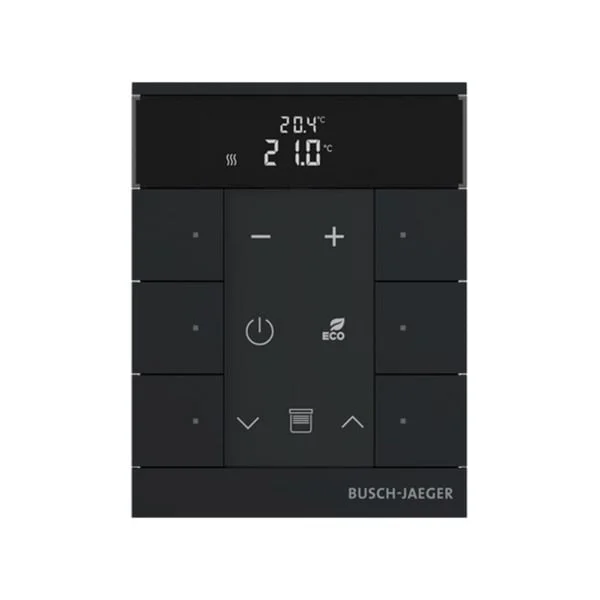 Busch-Jaeger Raumtemperaturregler mit Bedienfunktion sechsfach, Unterputz, mit LED-Anzeige, matt (schwarz (matt), Retail)