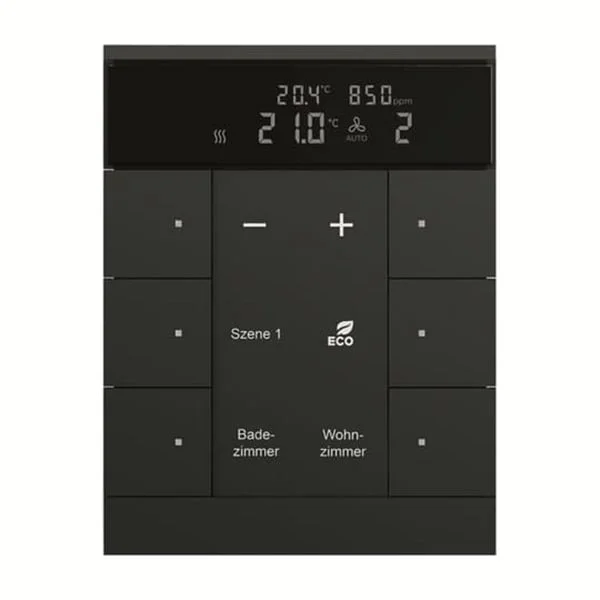 Busch-Jaeger Heizungs-, Lüftungs- und Klimagerät mit CO2- und Feuchtesensor, Raumtemperaturregler, KNX-Bus (schwarz (matt), Retail)