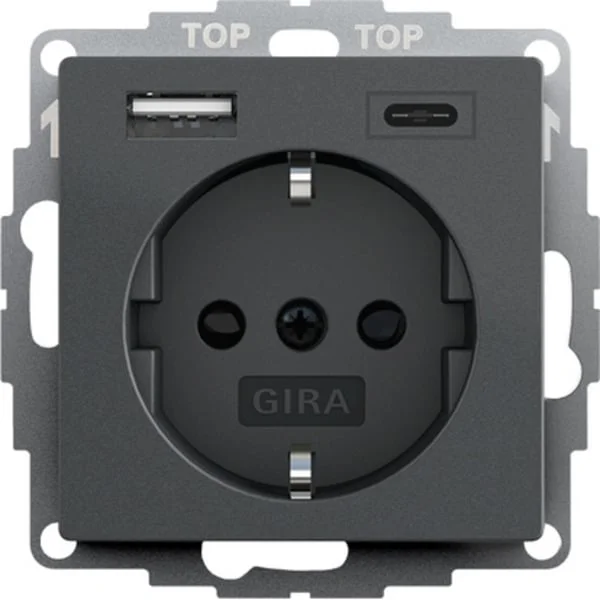 Gira Schutzkontaktsteckdose Typ F 16 Ampere 250 Volt mit USB-Spannungsversorgung 2-fach (anthrazit, Retail)