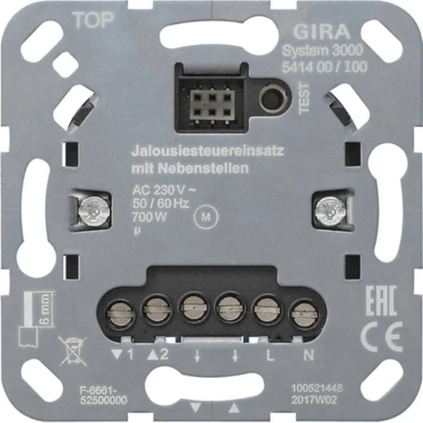 Gira Jalousiesteuereinsatz mit Nebenstelleneingang Typ 541400, Unterputzmontage, 230 Volt, Schalter (Retail)