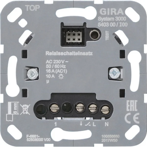 Gira Relaisschalteinsatz System 3000, Schalten von Beleuchtungen und einphasigen Motoren (Retail)