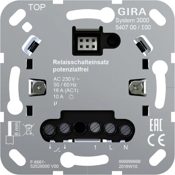Gira Relaisschalteinsatz potenzialfrei, 1 Kanal, 230 Volt, 16 Ampere, Unterputzmontage (Retail)