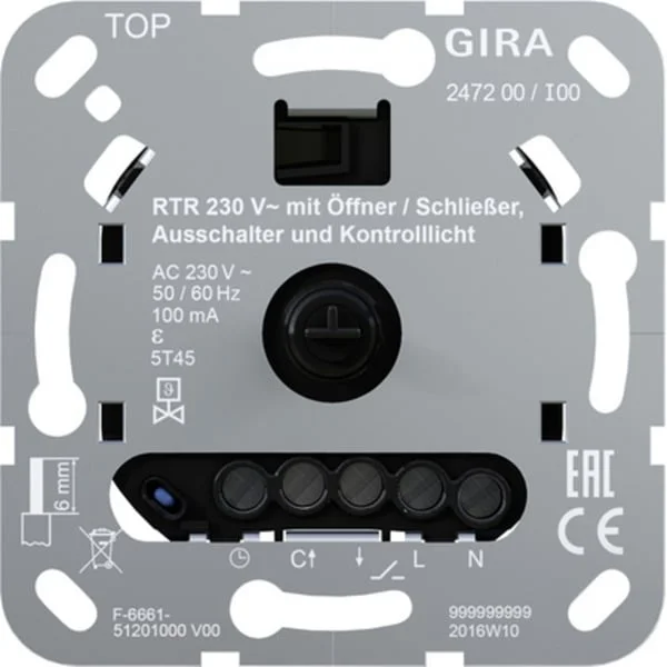 Gira Raumtemperaturregler 230 Volt Öffner Schließer mit Ausschalter und Kontrolllicht, Heizungsthermostat (Retail)