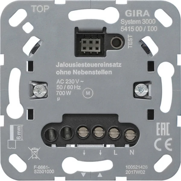 Gira Jalousiesteuereinsatz ohne Nebenstelleneingang Typ 541500, Unterputzmontage, 230 Volt, Schalter (Retail)