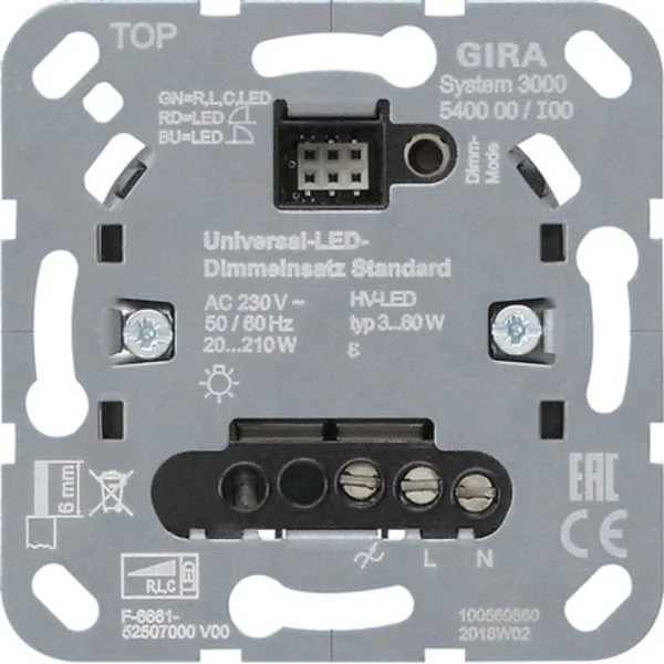 Gira Universal-LED-Dimmeinsatz Standard, Schalten und Dimmen von LED- und Halogenlampen, Dimmer (Retail)