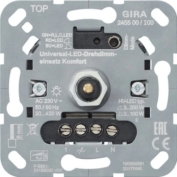 Gira LED Universal-Dimmereinsatz Komfort, Unterputz, Dreh- und Druckknopf, 230 Volt, 50-60 Hz (Retail)