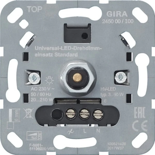 Gira LED Universal-Dimmereinsatz Standard Typ 245000 für Glühlampen und LED-Lampen (Retail)