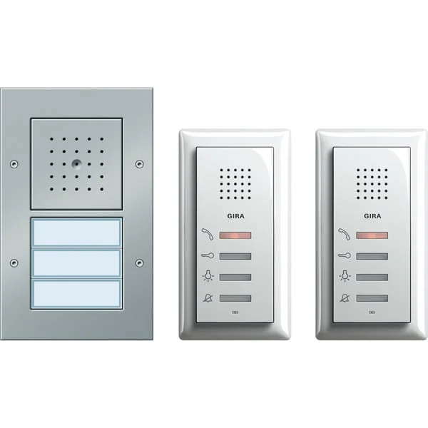 Gira Zweifamilienhaus-Paket Audio mit Steuergerät, Türstation, Wohnungsstationen und Abdeckrahmen, Türsprechanlage (aluminium, Retail)