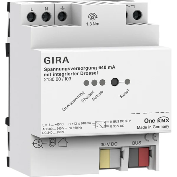 Gira KNX-Spannungsversorgung 640 Milliampere mit integrierter Drossel für Montageart REG, Stromversorgung (Retail)