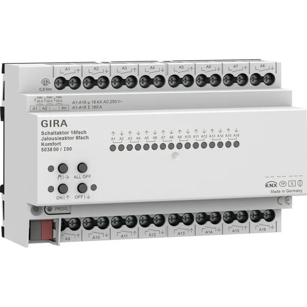 Gira Schaltaktor 16-fach 16 Ampere / Jalousieaktor 8-fach 16 Ampere Komfort für KNX (Retail)