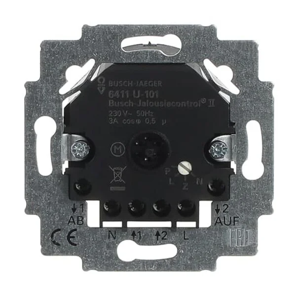 Busch-Jaeger Jalousiecontrol-Einsatz 2 Schließer 3 Ampere 690 Voltampere Typ 6411 U-101, Schalter (schwarz (glänzend), Retail)