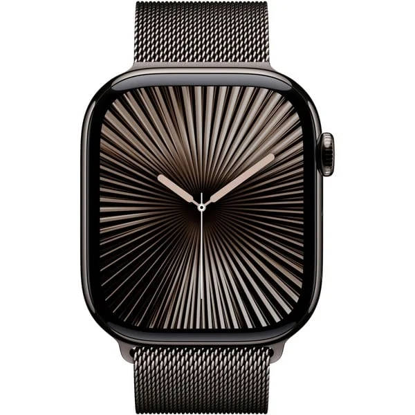 Apple Watch Series 10, Smartwatch (schiefer, Titangehäuse, 46 mm, Milanaise Armband schiefer S/M, Cellular, B-Ware)