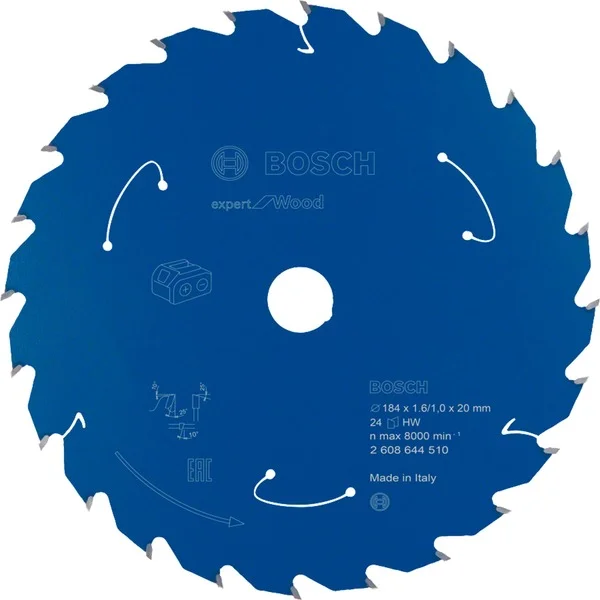 Bosch Professional EXPERT Wood Kreissägeblatt, Ø 184mm, 24Z (Bohrung 20mm, für Akku-Handkreissägen)
