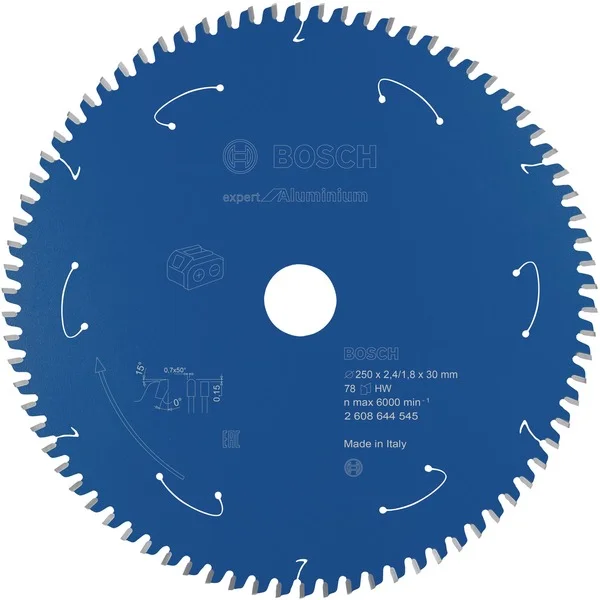 Bosch Professional Kreissägeblatt Expert for Aluminium, Ø 250mm, 78Z (Bohrung 30mm, für Akku-Kappsägen)