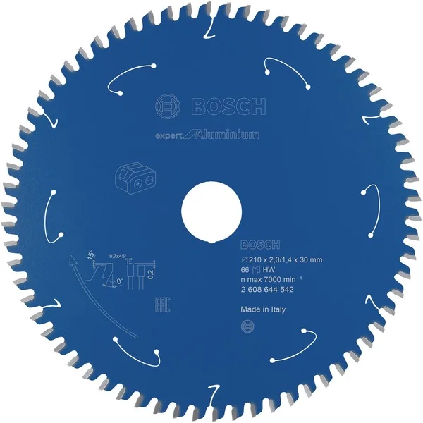 Bosch Professional Kreissägeblatt Expert for Aluminium, Ø 210mm, 66Z (Bohrung 30mm, für Akku-Tischkreissägen)